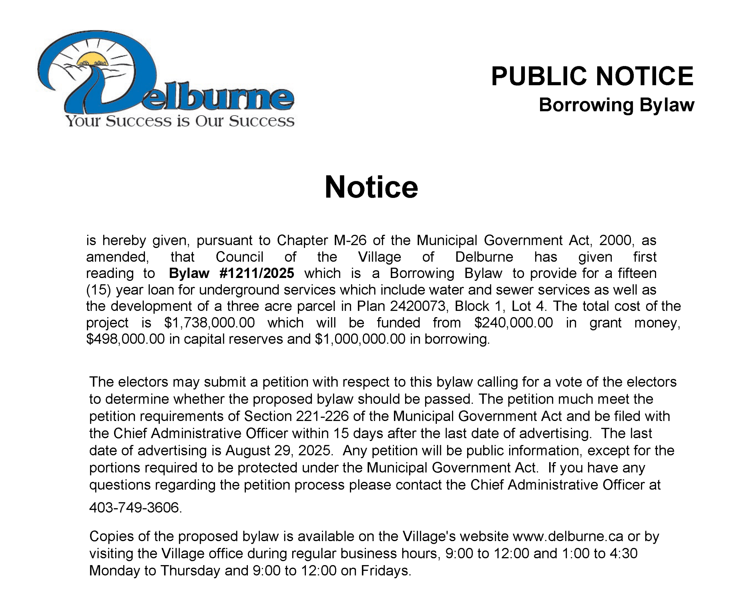Bylaw 1211-2025 Borrowing Bylaw - Public Notice.jpg