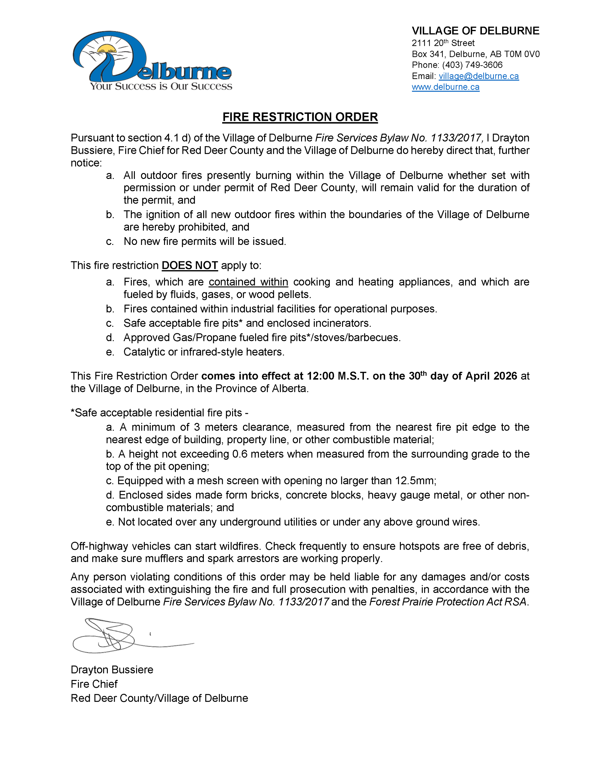 Fire Restriction Order - Delburne - 2026-04-30.png